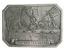 If you love Alice In Wonderland, this belt buckle is for you. The front has an image of the Madd Hatter Tea Party with the rabbit and Alice.   