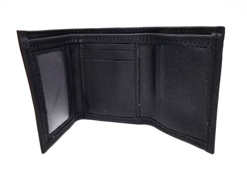 Leather Black Men's Trifold Quick Card Access Wallet/ Top 