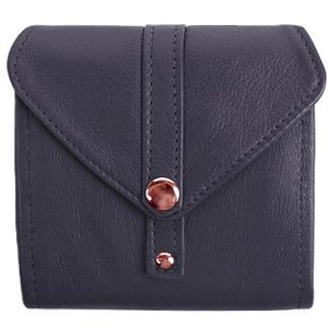 Purple Ladies Bi-Fold ID Leather Wallet  - compact wallet opens to a 7" bill pocket , flip ID holder and 10 credit card slots. The exterior has a zippered coin pocket and a nickel-plated solid brass snap closure. Closed sized 4.5" x 4.5"
