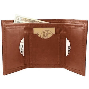 Cognac original Tri Fold Wallet has a total of 5 card pockets and a bill pocket with divider. Closed size 4.5" x 3.25"