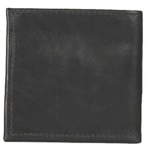 Black Bi-fold Leather Credit Card and ID wallet, see-through ID pocket, holds up to 5 credit cards and 2 additional vertical pockets on the inside of the wallet. There is a hidden bill compartment in the full-length bill compartment of the wallet. Folded size 4" x 4"