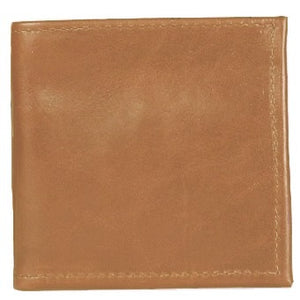 Canary Tan Bi-fold Leather Credit Card and ID wallet, see-through ID pocket, holds up to 5 credit cards and 2 additional vertical pockets on the inside of the wallet. There is a hidden bill compartment in the full-length bill compartment of the wallet. Folded size 4" x 4"