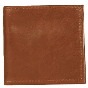 Cognac Bi-fold Leather Credit Card and ID wallet, see-through ID pocket, holds up to 5 credit cards and 2 additional vertical pockets on the inside of the wallet. There is a hidden bill compartment in the full-length bill compartment of the wallet. Folded size 4" x 4"