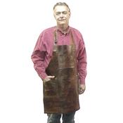 Heavy duty leather apron with 3 riveted pockets, over the neck straps and ties at the waist. Regular length 28" long x 24.5" wide