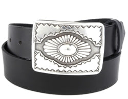 Silver horizontal buckle Arizona Sun with detail, sun burst in the middle. 