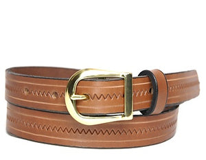 Our custom One-toned Zig Zag hand-dyed and hand tooled leather belt 