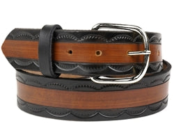 Custom Two-Tone Half Circles Edging Leather Belt | $79 - $87