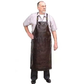Heavy duty, extra-tall pocketed leather apron with cross back straps and a tie at the waist. Extra tall length 44" long x 24.5" wide