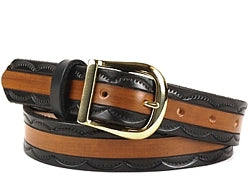 Custom Two-Tone Half Circles Edging Leather Belt | $79 - $87