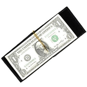 Black leather money clip and 2 slide-in credit card holders for your ID, credit cards and paper bills. Size 4.75" x 3"  