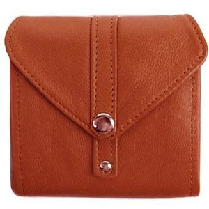 Luggage Ladies Bi-Fold ID Leather Wallet  - compact wallet opens to a 7" bill pocket , flip ID holder and 10 credit card slots. The exterior has a zippered coin pocket and a nickel-plated solid brass snap closure. Closed sized 4.5" x 4.5"