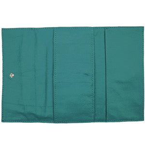 Teal Ladies Tri-fold Clutch Leather Wallet or small clutch. purse. Features 6 credit card/ID pockets, 2 - 7" x 3" slide in pockets for receipts or a cell phone. Outside 4" zippered coin pocket, nickel-plated solid brass snap closure. Closed size 7" x 4.25"