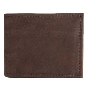 Chocolate Brown Basic Bi-fold Leather Wallet with 4 slide-in horizontal credit card/ID slots, full length divided bill compartment, and 1 vertical vinyl picture insert. Folded size 3.5" x 4".