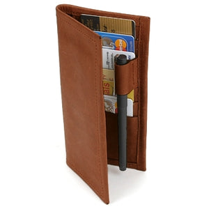 Cognac Suit Coat Leather Wallet will slip into the breast pocket of your suit. 12 ID & Credit Card pockets, 2 vertical pockets, pen holder and checkbook & register pocket. Folded size 7" x 3.5" 