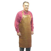 Heay-duty, long leather pocketed shop apron with an adjustable strap that goes over your head, rests on your neck. The edges are turned and sewn with secure nylon thread and includes a leather thong tie at the waist. Size: 38" x 24.5"