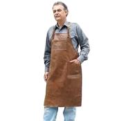 Cross-Back Pocketed Leather Apron Long
