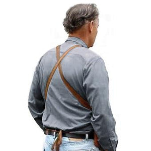 Soft pocketed leather apron with cross back straps and ties at the waist. Long version 38" long x 24.5" wide