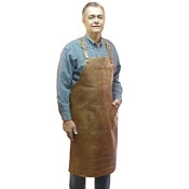 Heavy duty long leather apron with 3 riveted pockets, cross back straps and ties at the waist.Long length 38" long x 24.5" wide