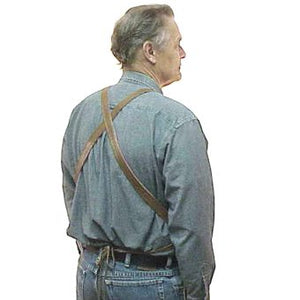 Heavy duty long leather apron with 3 riveted pockets, cross back straps and ties at the waist. Long length 38" long x 24.5" wide