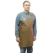 Heavy duty leather apron, no pockets with cross back straps and ties at the waist. Regular length 28" long x 24.5" wide