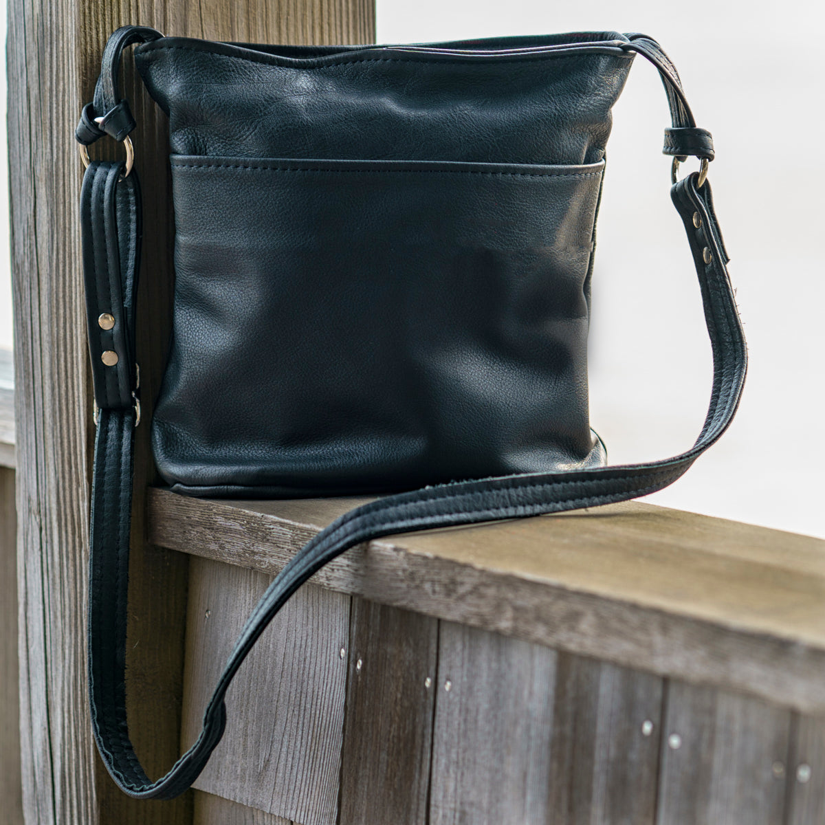 MARGOT Black Leather 12 x 11 Slim Crossbody Shoulder Bag