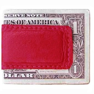 Red Leather Magnetic Money Clip holds 12 bills, closed size 2.5" x 1.75"