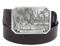 If you love Alice In Wonderland, this belt buckle is for you. The front has an image of the Madd Hatter Tea Party with the rabbit and Alice.   