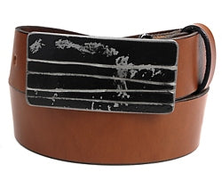 Black horizontal belt buckle with line design going horizontally across the buckle.    Belt loop width measurement: 1.75"