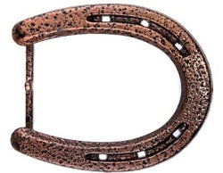 This belt buckle is made out of a Pony Shoe. If you love horses, this belt buckle is for you. Available in black or copper  Belt loop width measurement: 1.75"