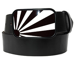 Unique Rising Sun design Black and White metal belt buckle. 
