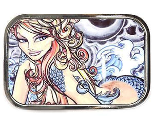 Colorful mermaid on a horizontal silver buckle.   Belt loop measurement: 1.5" or 1.75'