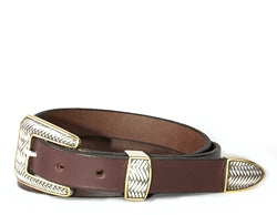 Western Herringbone Silver and Gold buckle set includes: Buckle, Keeper and Tip. 