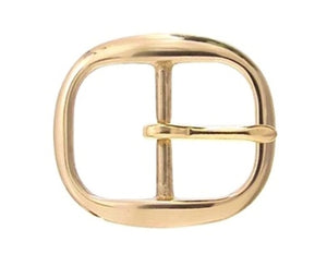 Our oval buckle comes in either brass or silver.