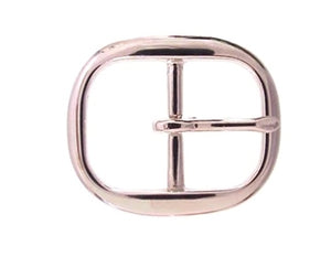 Our oval buckle comes in either brass or silver.