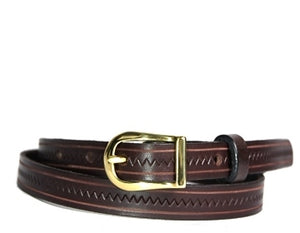 Our custom One-toned Zig Zag hand-dyed and hand tooled leather belt 